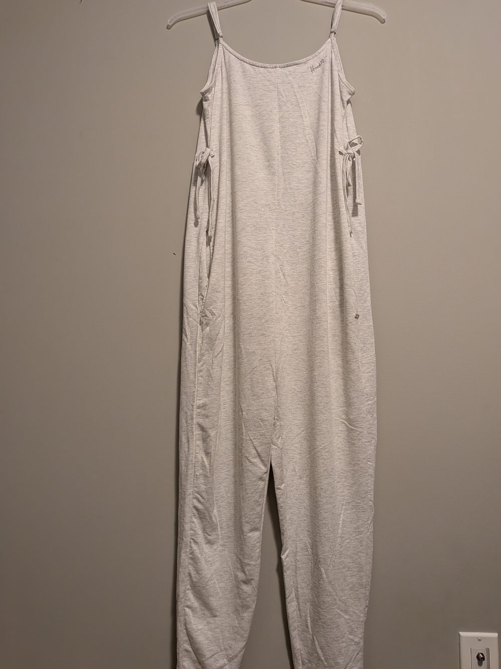 Heather Light Gray Sleeveless Wide-Leg Jumpsuit with Side Ties